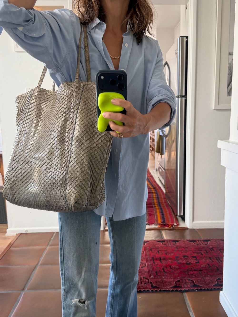 Vintage Carlos Falchi grey/blue python tote